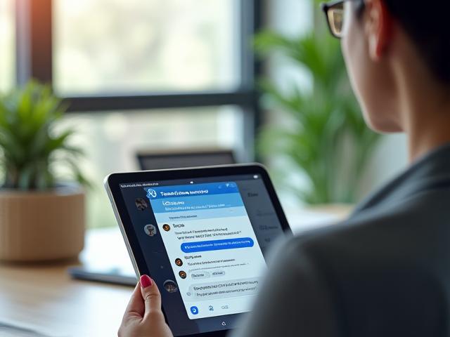 Специалист по продажам демонстрирует стратегии продаж в Telegram на планшете